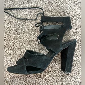 Suede halogen lace up heels